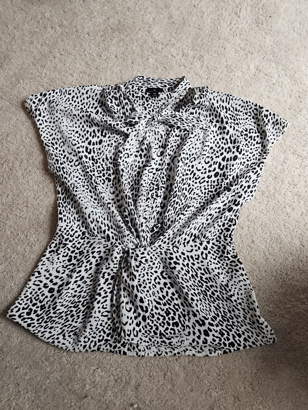 Worthington Black & White Leopard Tie-Front Blouse